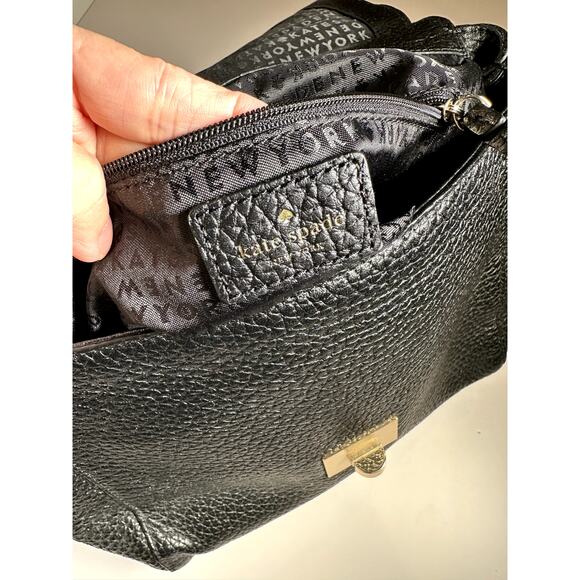 Kate Spade black pebbled leather backpack purse gold turnlock - Picture 5 of 9